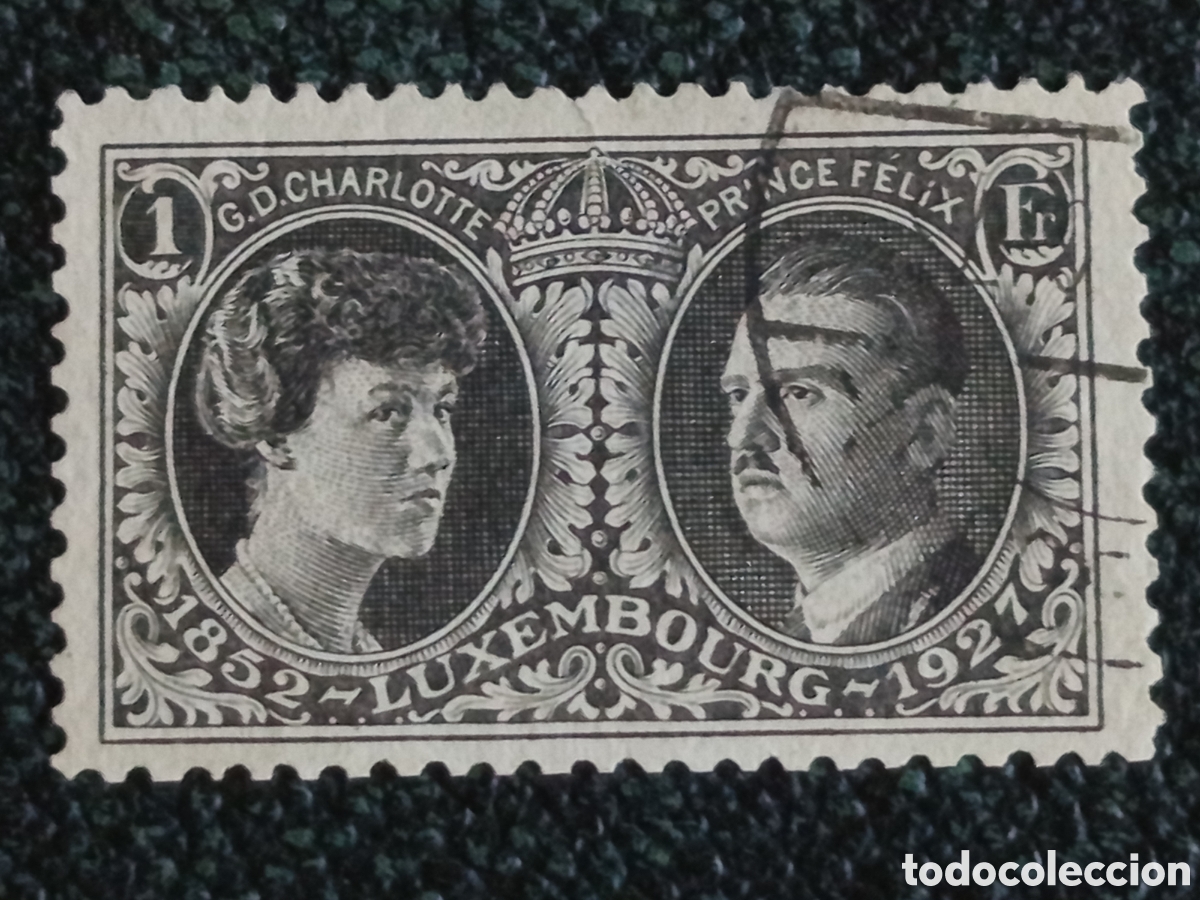 Sellos: Luxemburgo 1927 Pr&iacute;ncipe F&eacute;lix y Gran Duquesa 1 Fr Usado Scott 150 Michel 190