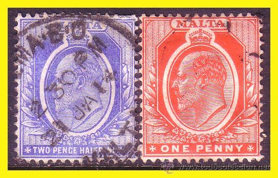 Sellos: MALTA 1907 YVERT n&ordm; 34 y 36 (o) - Foto 1