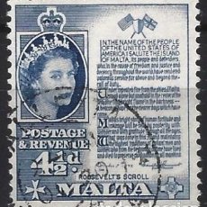Selos: MALTA 1956-57 - ISABEL II Y LA MANIFESTACIÓN DE ROOSEVELT - USADO. Lote 247914880
