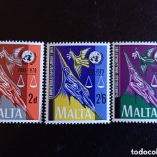 Sellos: MALTA, 1960, 25 ANIVERSARIO DE LA O,N,U., YVERT 416/18 NUEVO