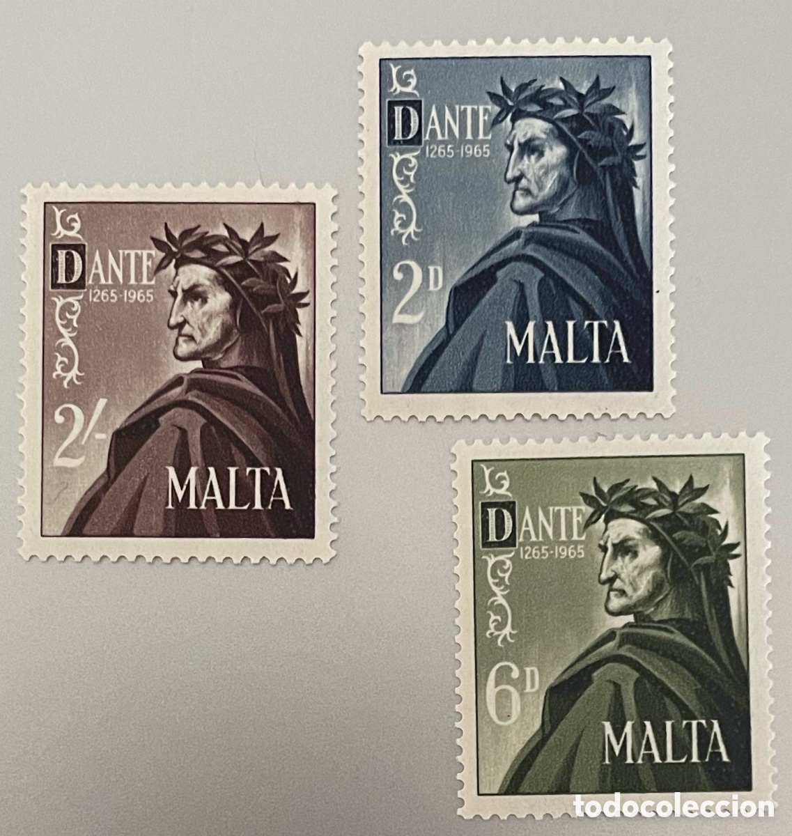Sellos: Malta. Centenario de Dante. 1965 - Foto 1