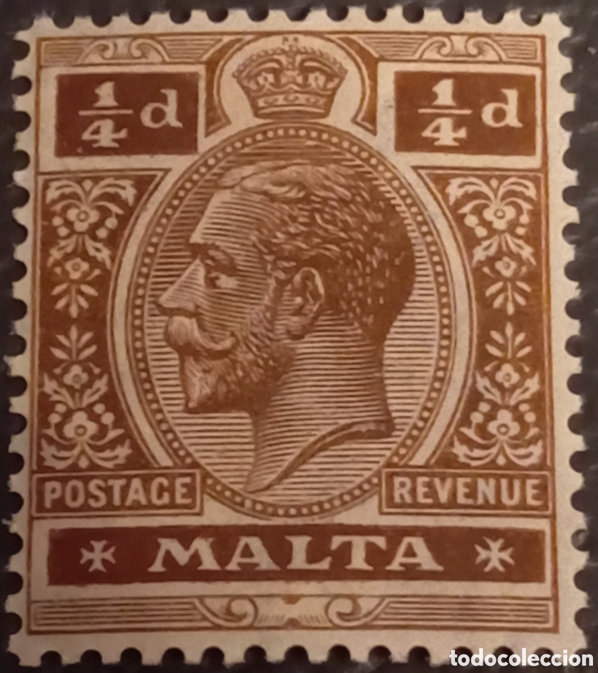 Sellos: Malta 1914 - Rey Jorge V - 1/4d Marr&oacute;n - Scott #49 / SG #69 - MNH