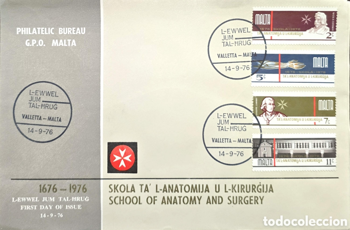 Sellos: CA)Malta, 1976 &ndash; School of Anatomy and Surgery: Commemorative First Day Cover
