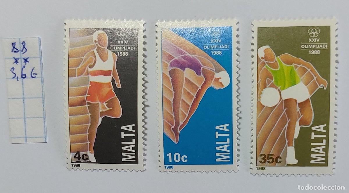 Sellos: Malta 1988 XXIV Juegos Ol&iacute;mpicos de Verano de Se&uacute;l, atletismo (carreras), saltos y baloncesto ** MNH
