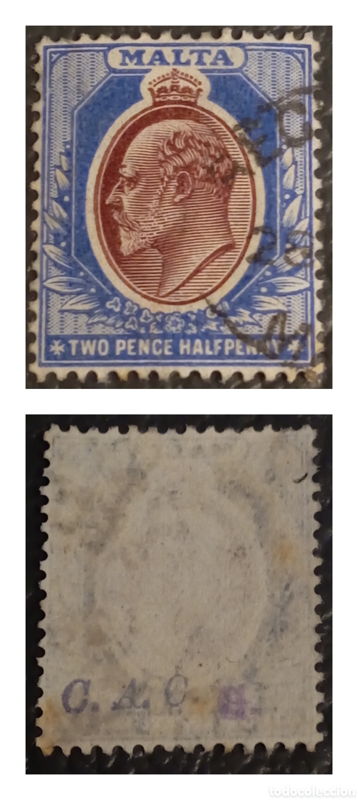 Sellos: Malta 1904 - Rey Eduardo VII 2&frac12;d Usado - Scott 35 / SG 52 - Con Marquilla C.A.C