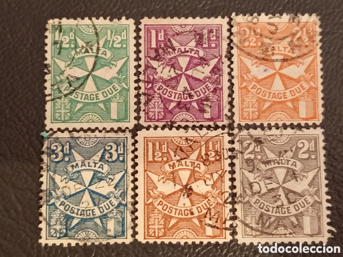 Sellos: Malta 1925 - Lote 6 Sellos Tasa / Postage Due - Cruz de Malta