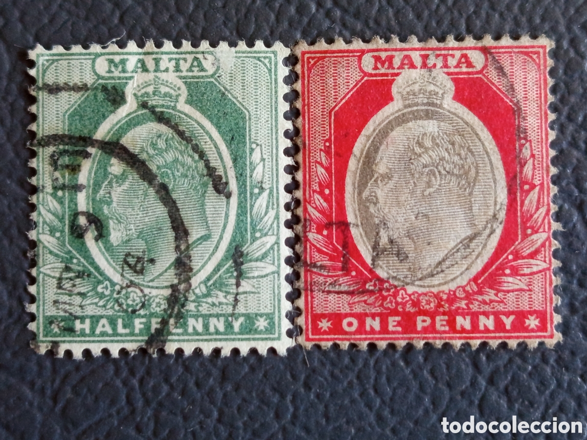 Sellos: Malta 1903 - Rey Eduardo VII - 1/2d Verde y 1d Rojo - Usados - SG 38 y SG 39