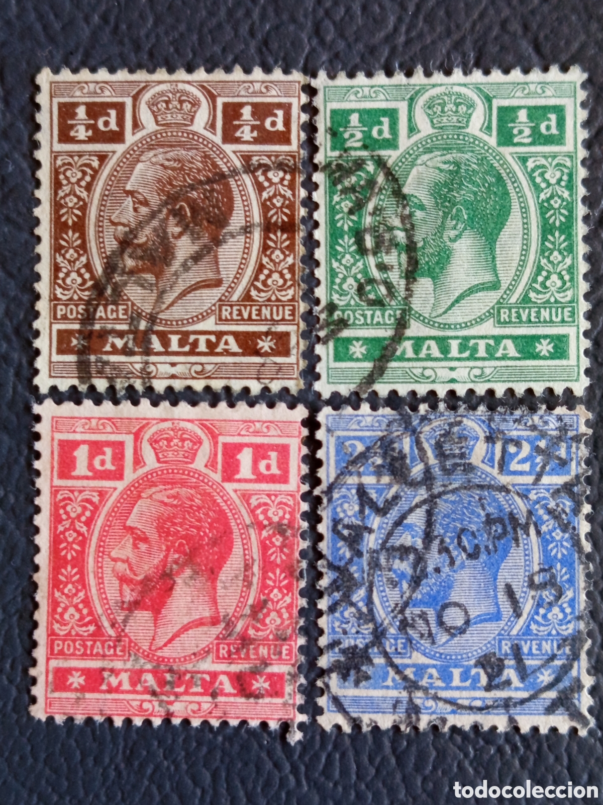 Sellos: MALTA 1914 - Jorge V (George V) - Serie 4 sellos: &frac14;d, &frac12;d, 1d, 2&frac12;d - SG 69/71/73/76 - Usados