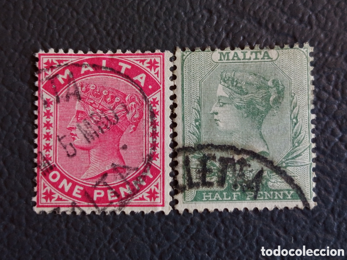 Selos: Malta 1885 - Pareja Sellos Reina Victoria 1/2d y 1d Usados - SG 20/21 / Michel 4/5