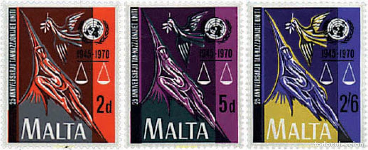 Sellos: 67584 MNH MALTA 1970 25 ANIVERSARIO DE LAS NACIONES UNIDAS