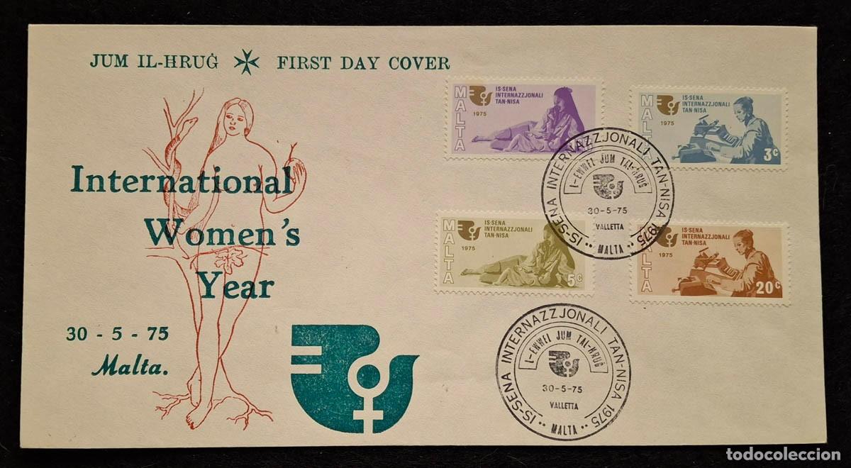 Selos: Primer D&iacute;a de Emisi&oacute;n oficial de Malta conmemorando el A&ntilde;o Internacional de la Mujer en 1975
