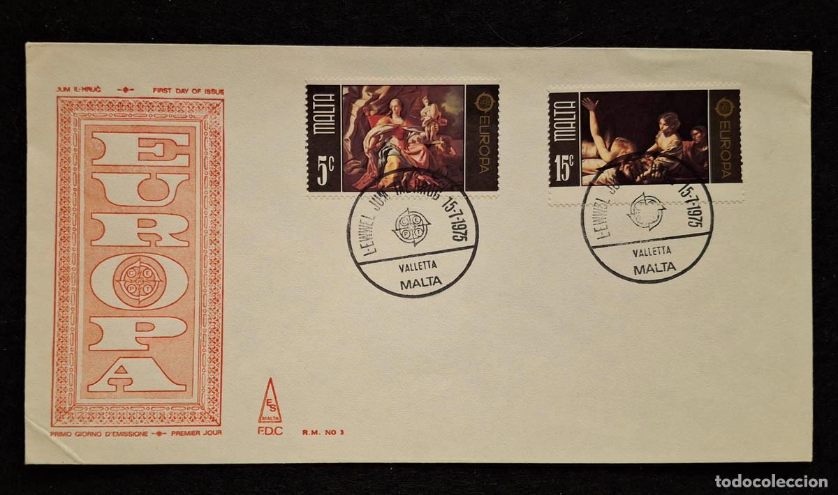 Timbres: Primer D&iacute;a de Emisi&oacute;n (FDC) de Malta del a&ntilde;o 1975, que conmemora el tema Europa