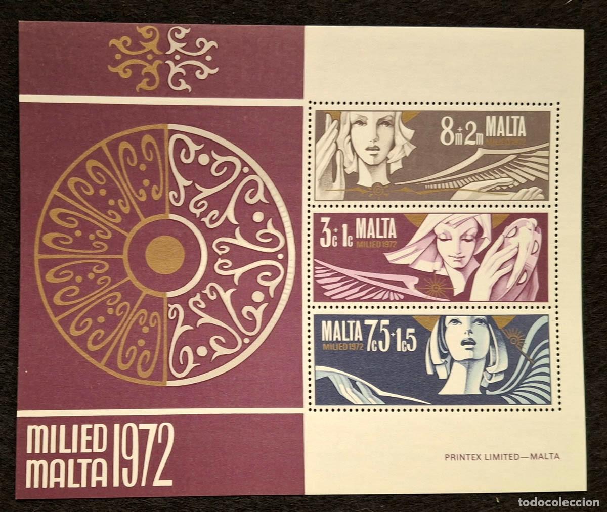 Briefmarken: Hoja bloque de sellos de Navidad de Malta de 1972