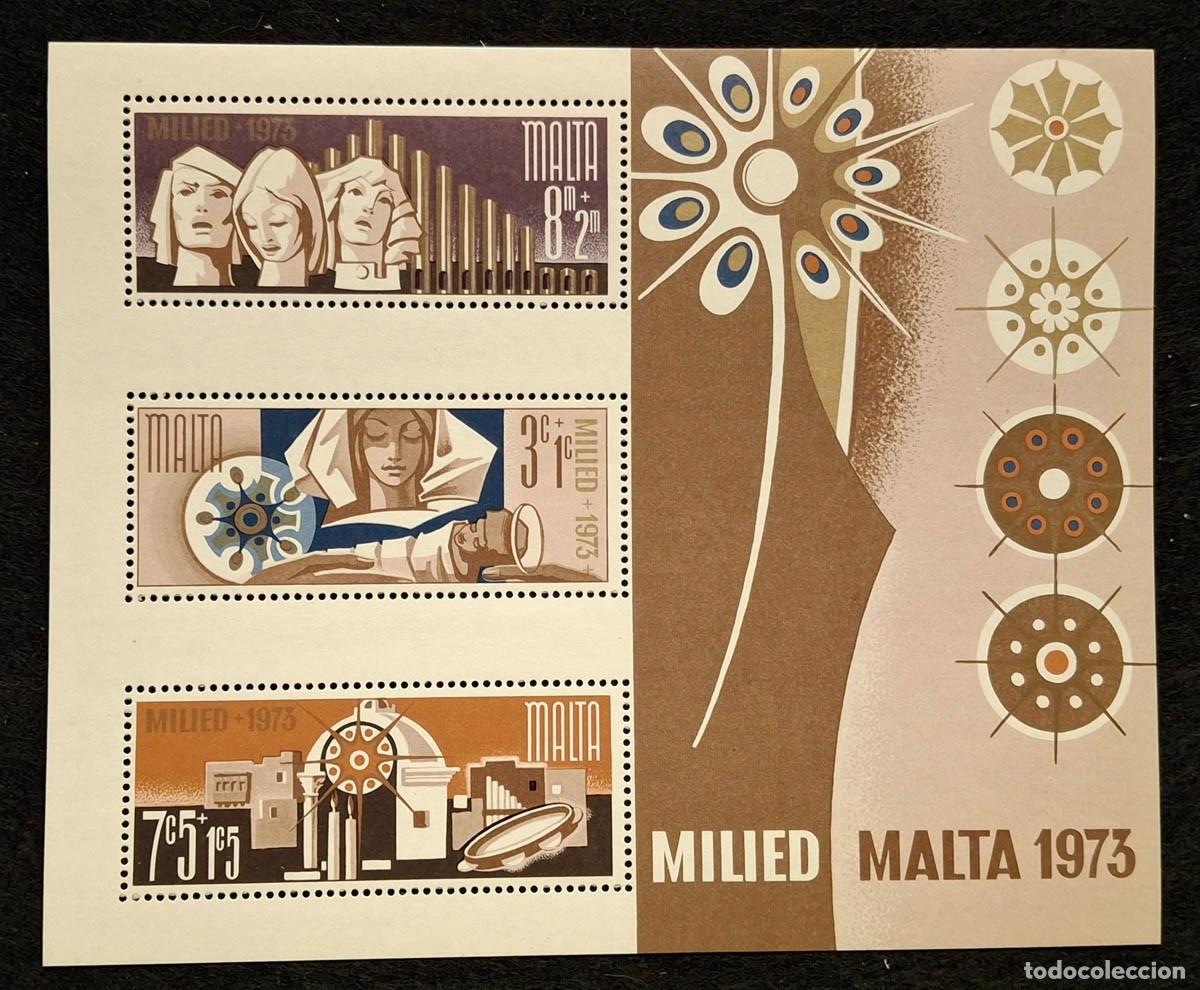 Briefmarken: Hoja bloque de sellos de Navidad de Malta de 1973