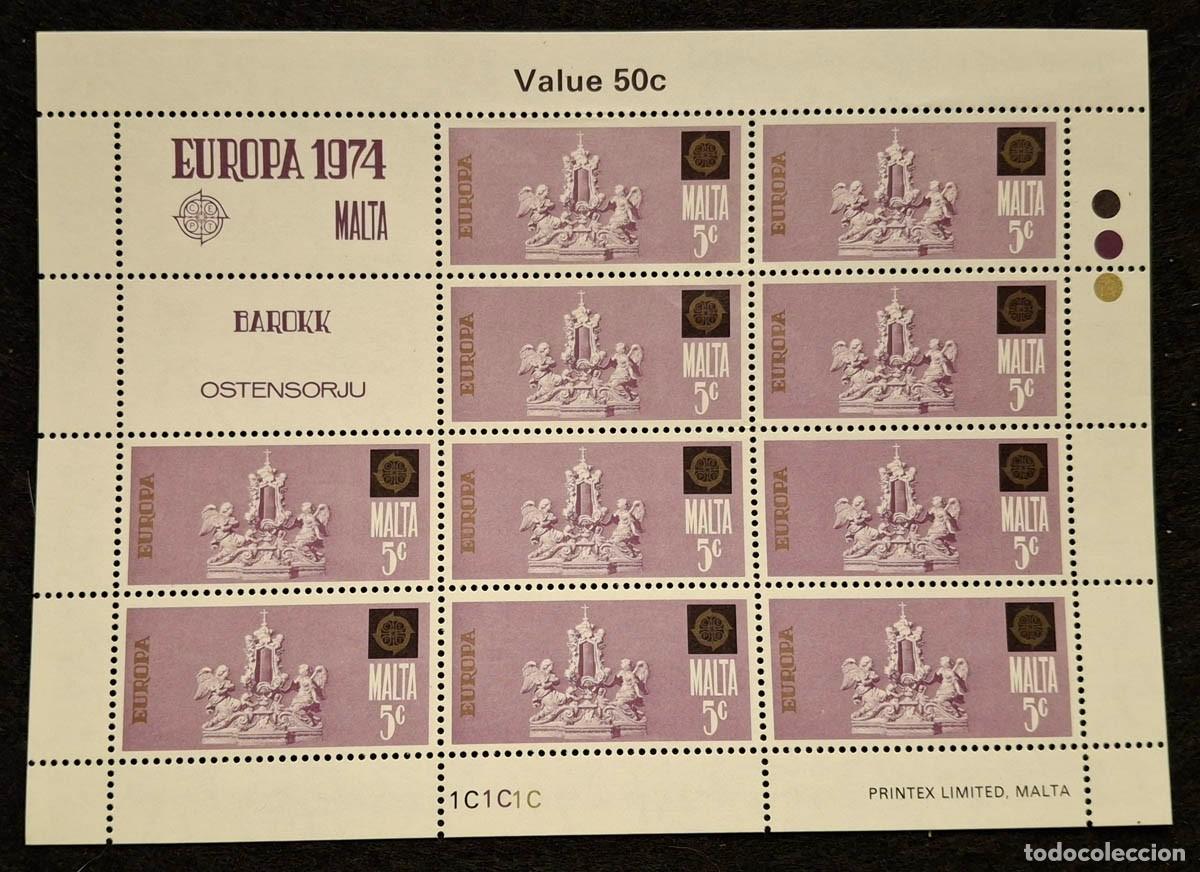 Timbres: Malta, hoja de sellos emitidos en 1974 como parte de la serie Europa CEPT