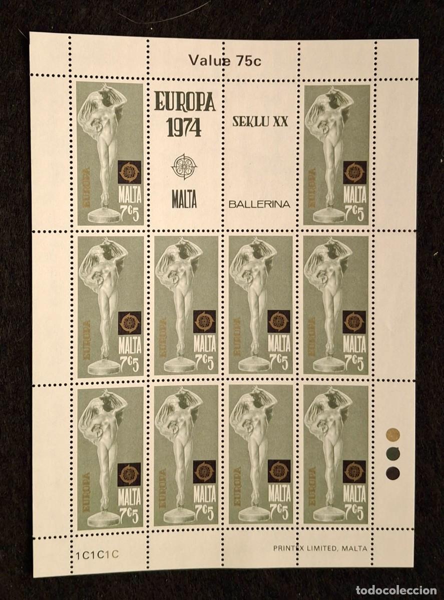 Timbres: Malta, hoja de sellos emitidos en 1974 como parte de la serie Europa CEPT