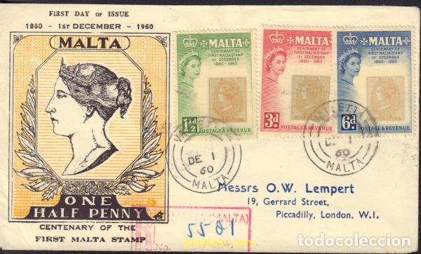 Sellos: 412163 MNH MALTA 1960 CENTENARIO DEL SELLO DE MALTA