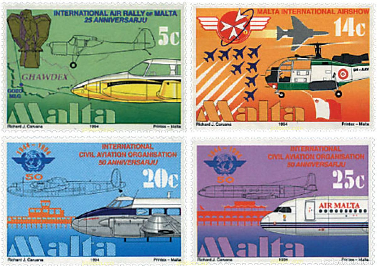 Sellos: 67618 MNH MALTA 1994 25 ANIVERSARIO DEL RALLY AEREO INTERNACIONAL DE MALTA.