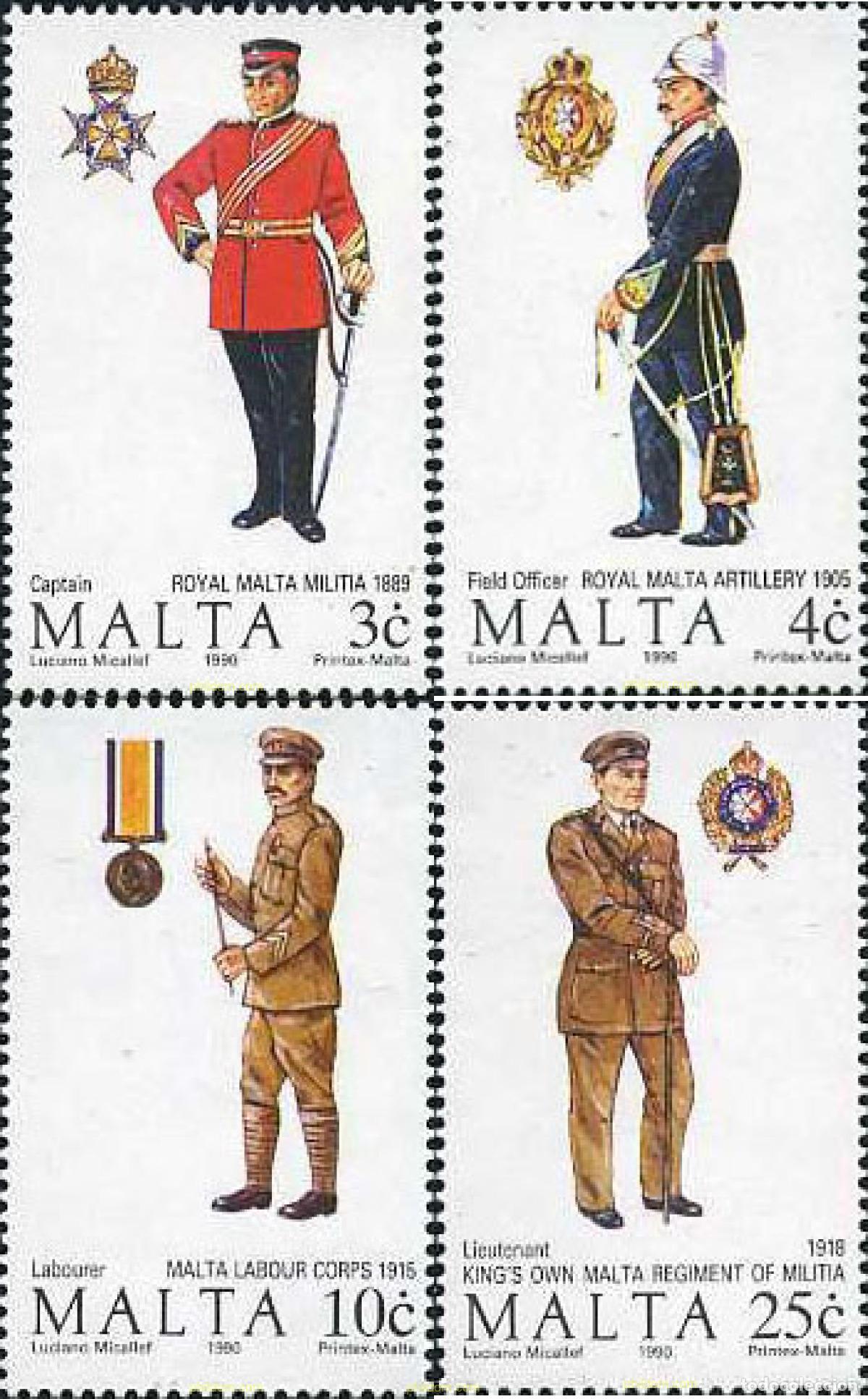 Sellos: 164300 MNH MALTA 1990 UNIFORMES MILITARES