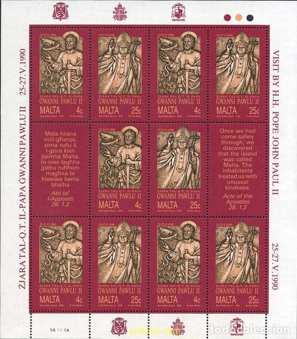 Sellos: 171073 MNH MALTA 1990 VISITA DE S.S. JEAN PAUL II A MALTA