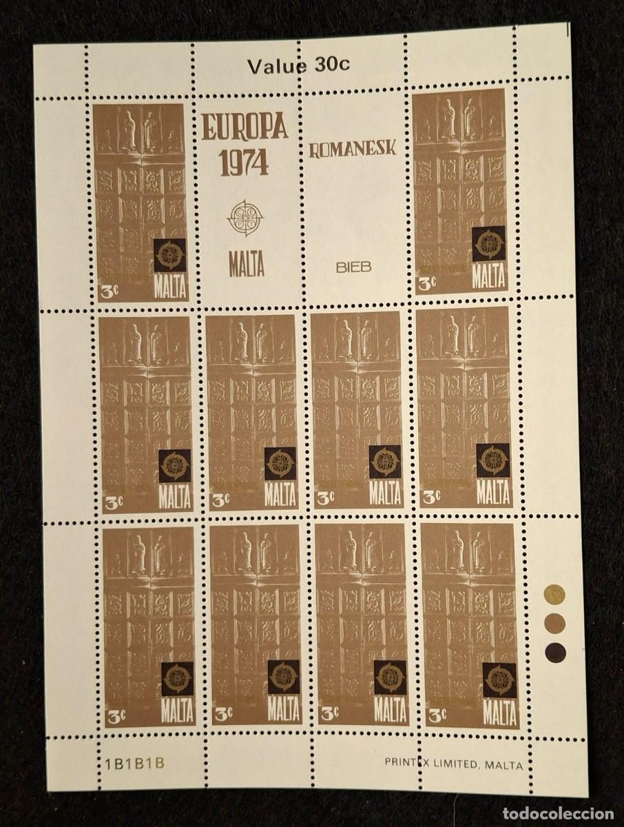 Sellos: Malta, hoja de sellos emitidos en 1974 como parte de la serie Europa CEPT