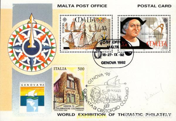 Sellos: 4039 MNH MALTA 1992 EUROPA CEPT. 500 ANIVERSARIO DEL DESCUBRIMIENTO DE AMERICA