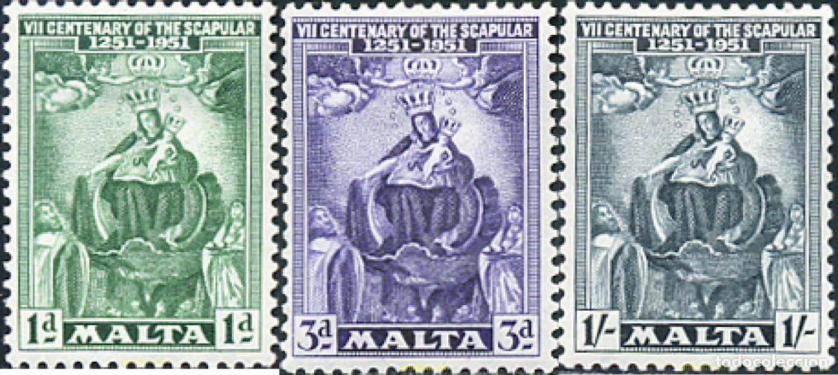 Sellos: 791146 HINGED MALTA 1951 7 CENTENARIO DEL ESCAPULARIO