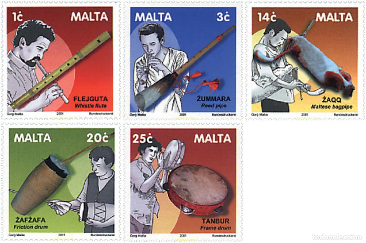 Sellos: 91811 MNH MALTA 2001 INSTRUMENTOS MUSICALES TRADICIONALES