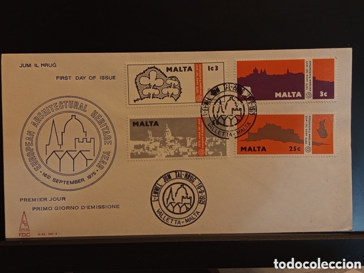Sellos: &rdquo;FDC Malta 1975 - European Architectural Heritage - Valletta 4 sellos completo&rdquo;