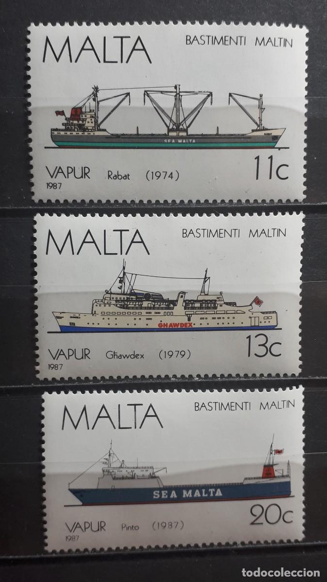 Sellos: MALTA. BARCOS. A&Ntilde;O 1987. **. YVERT 757/9, falta 756