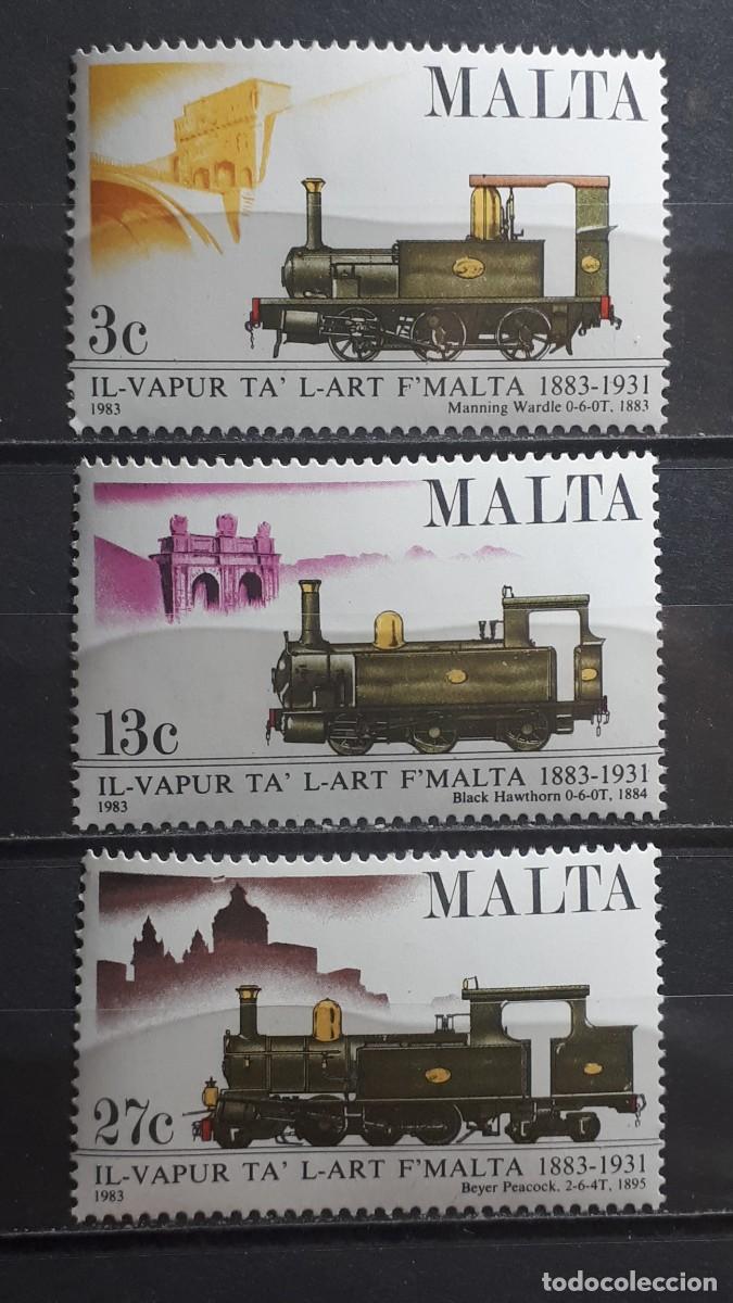Sellos: MALTA. TRENES. A&Ntilde;O 1983. **. YVERT 661/3