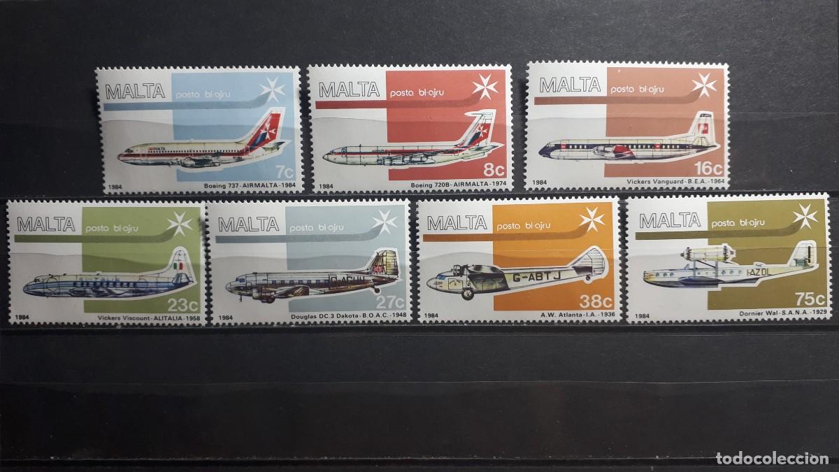 Sellos: MALTA. AVIONES. A&Ntilde;O 1984. **. YVERT A&eacute;reo 15/21
