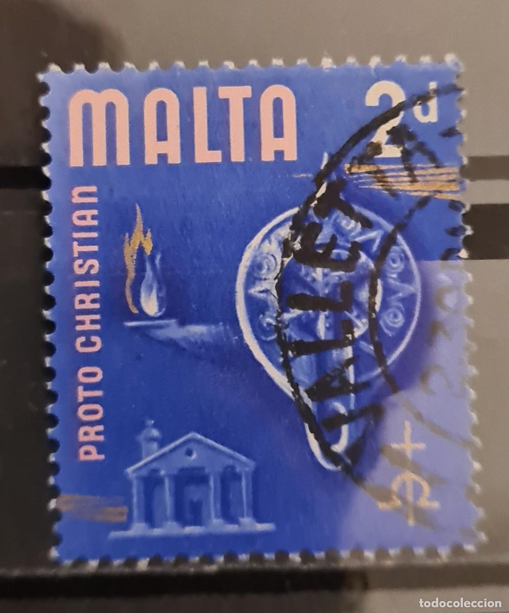 Francobolli: Sello usado de Malta 1965: l&aacute;mpara de aceite