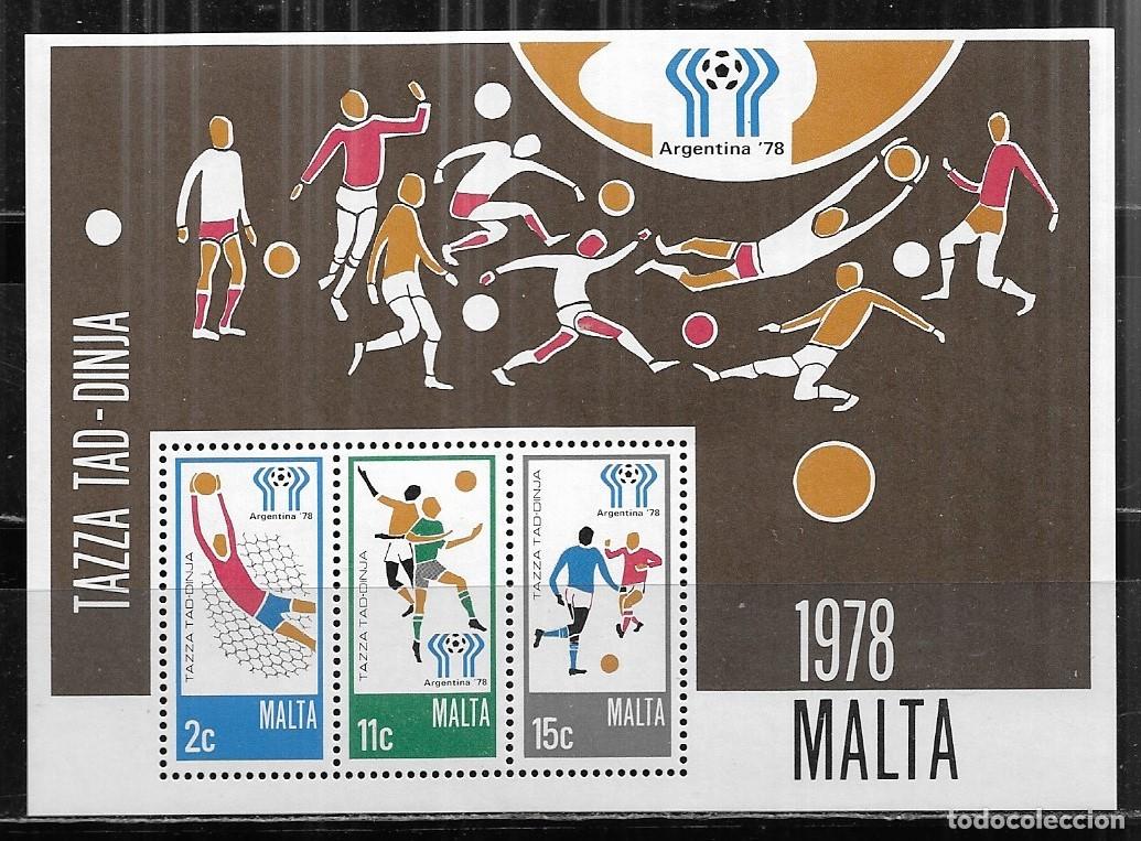 Sellos: MALTA 1978, HOJA BLOQUE Ivert 5 - CAMPEONATO MUNDIAL DE F&Uacute;TBOL ARGENTINA 78. MNH.