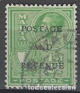 Sellos: MALTA 1928 - JORGE V, VERDE SOBREIMPRESO &rdquo;POSTAGE AND REVENUE&rdquo; - USADO