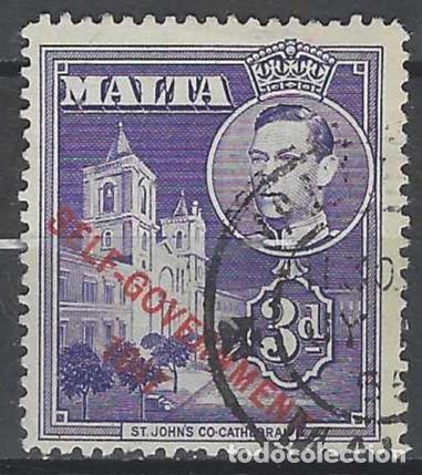 Sellos: MALTA 1953 - JORGE VI, VIOLETA SOBREIMPRESO &rdquo;SELF-GOVERNMENT&rdquo; - USADO