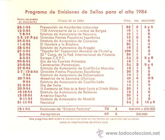 Sellos: Programa de emisiones de sellos para el a&ntilde;o 1984. A. Olegario. - Foto 2