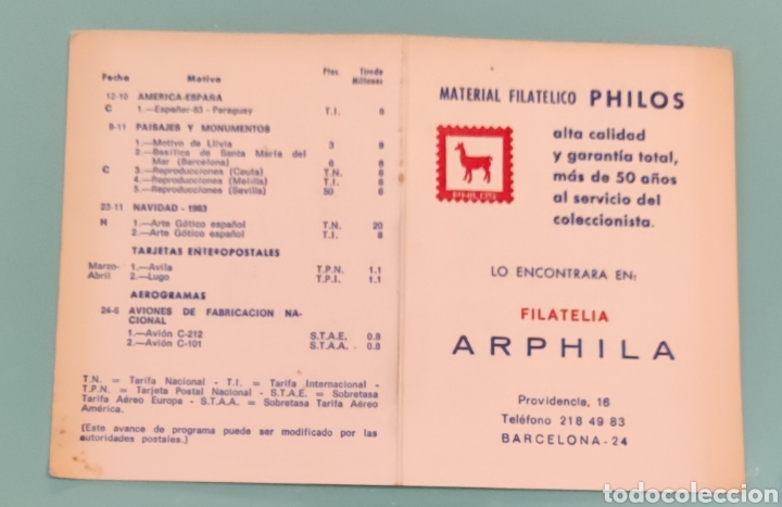 Sellos: Programa de emisiones de sellos. Material filat&eacute;lico PHILO. 1983. - Foto 1