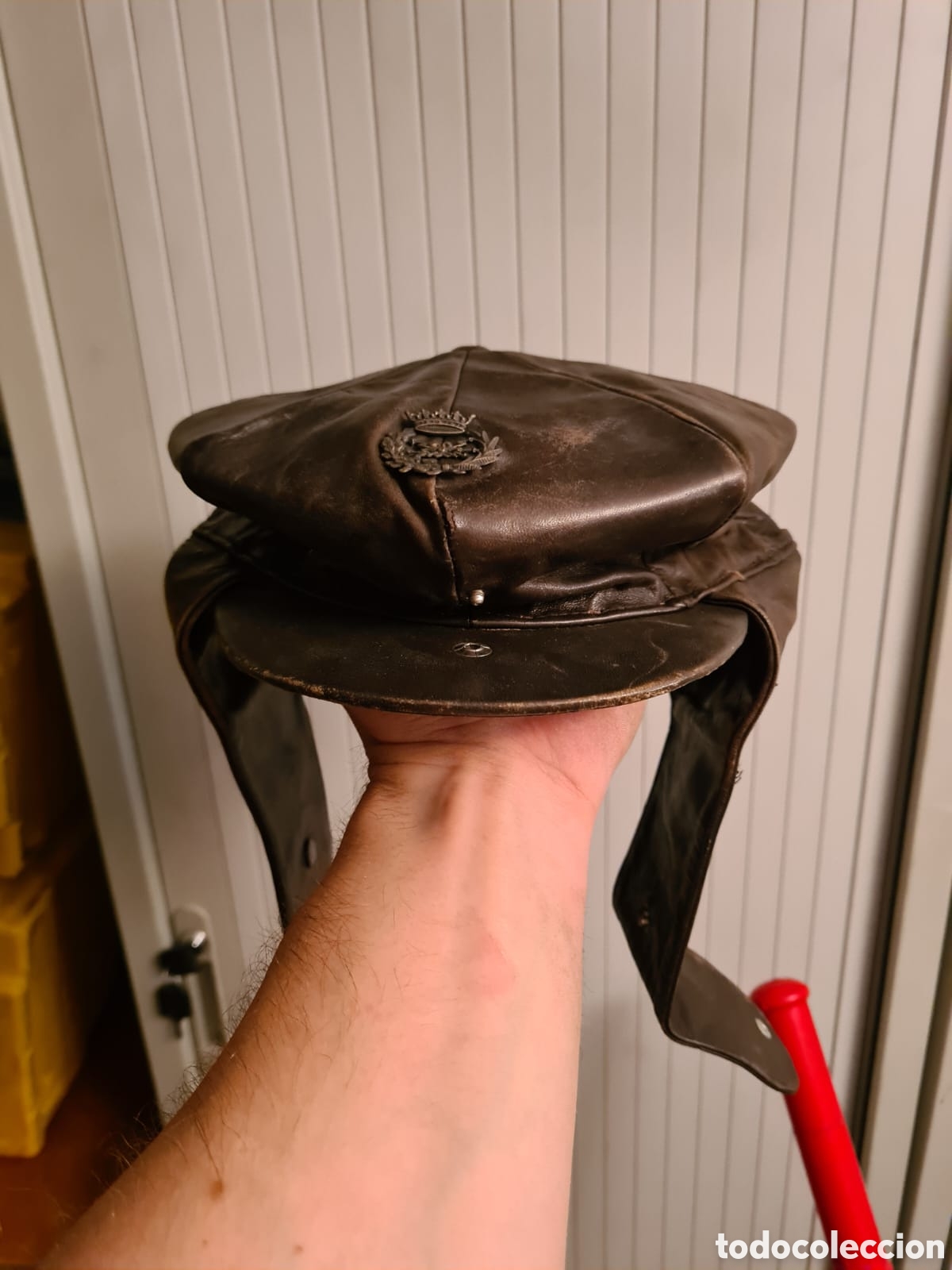 Sellos: GORRA DE CUERO DE MOTORISTA TEL&Eacute;GRAFOS. - Foto 1
