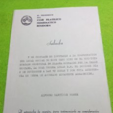 Sellos: INVITACIÓN. DEL PRESIDENTE DEL CLUB FILATÉLICO NUMISMÁTICO BENIDORM DE 1980