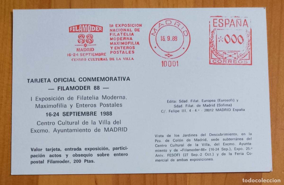 Sellos: TARJETA OFICIAL CONMEMORATIVA, FILAMODER 88 - Foto 2