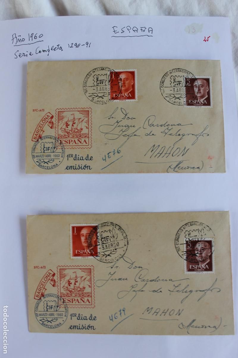 Sellos: SOBRES Y SELLOS 1ER DIA 1960 CONGRESO INTERNACIONAL FILATELIA BARCELONA