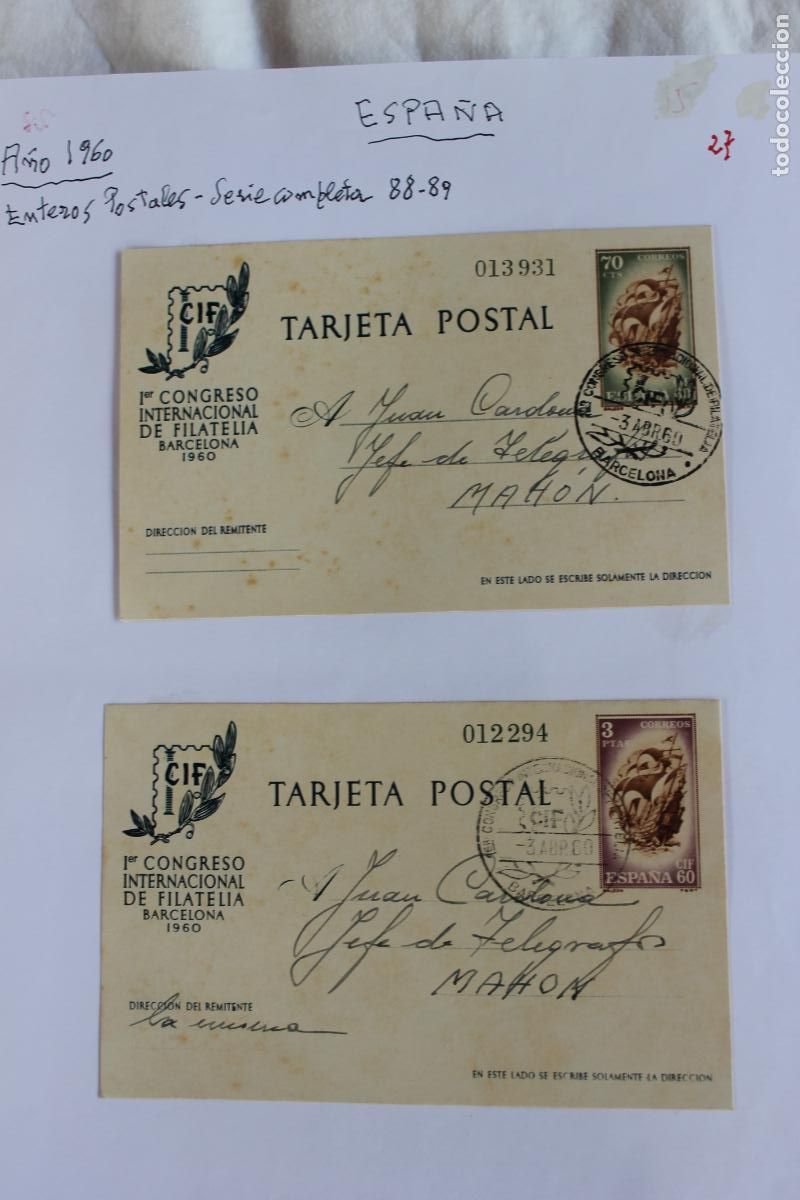 Sellos: ENTEROS POSTALES 1969 SERIE COMPLETA 1ER CONGRESO INTERNACIONAL DE FILATELIA BARCELONA NUMERADAS