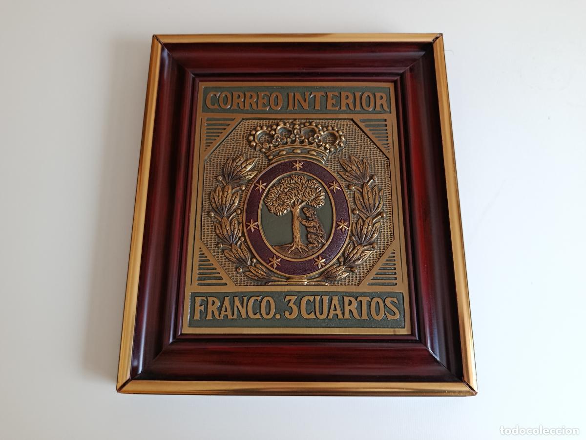 Sellos: CUADRO FILATELICO EN METAL CON RELIEVE - SELLO 3 CUARTOS CORREO INTERIOR ESCUDO DE MADRID 1853