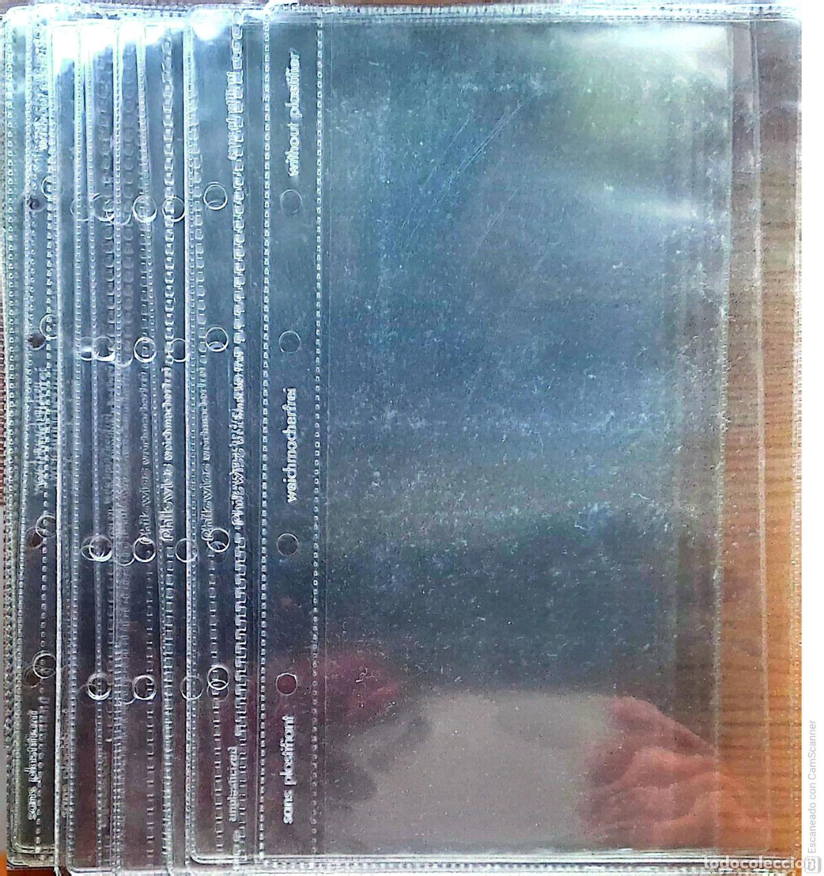 Sellos: 25 Hojas de pl&aacute;stico transparente del tama&ntilde;o 21 x 28 cm, con 1 compartimiento y con 4 agujeros .
