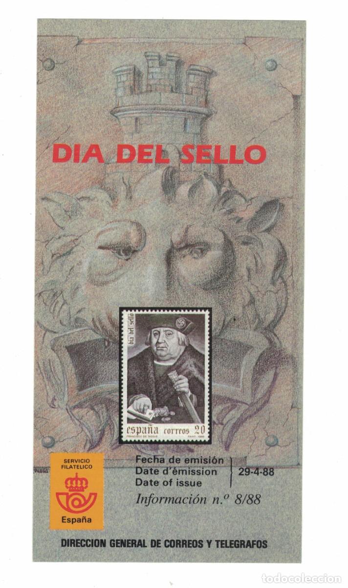 Sellos: D&iacute;ptico filat&eacute;lico Correos Espa&ntilde;a &ndash; D&iacute;a del Sello 1988 &ndash; Sello 20 pts &ndash; Francisco de Toledo
