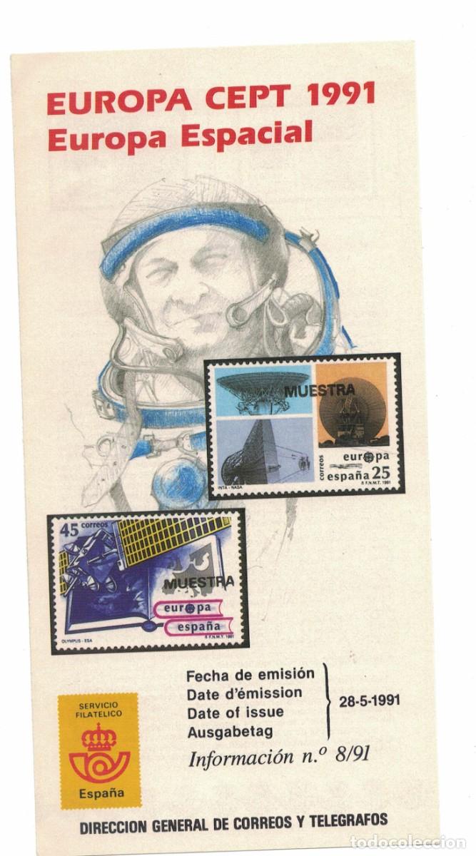 Sellos: D&iacute;ptico informativo sellos Europa CEPT 1991 &ldquo;Europa Espacial&rdquo; Correos Espa&ntilde;a