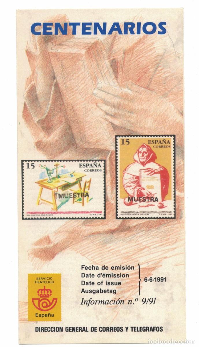 Sellos: D&iacute;ptico informativo sellos Centenarios 1991 San Juan de la Cruz y Fray Luis de Le&oacute;n Correos Espa&ntilde;a