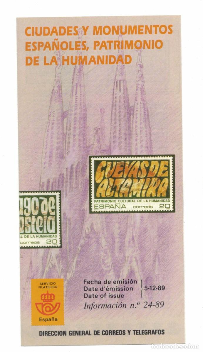 Sellos: D&iacute;ptico informativo sellos Ciudades y Monumentos Espa&ntilde;oles Patrimonio Humanidad 1989 Correos