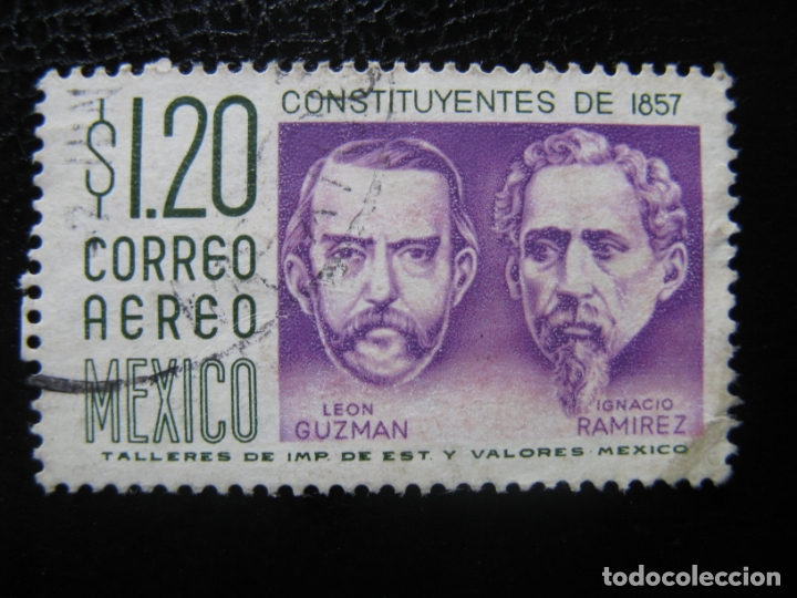 Sellos: mexico, 1956* leon guzman, e ignacio ramirez, Yvert 198 aereo - Foto 1